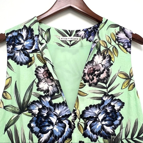 Alice + Olivia Brooke Oasis Mint Floral Sleeveless Mini Dress Tropical Size 10 - Picture 5 of 11